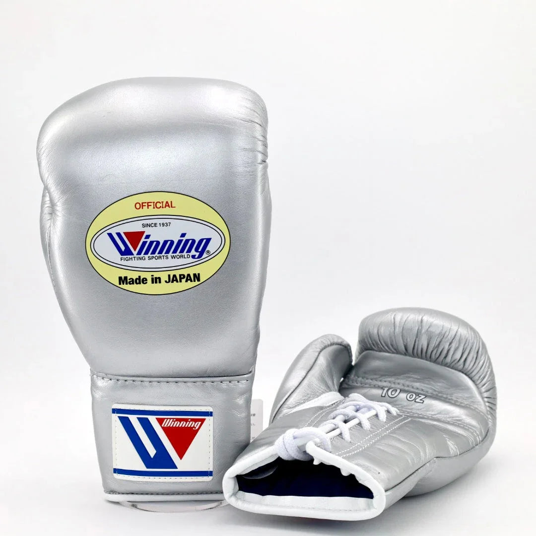Image of Winning Silver Boxing Gloves - Lace-Up (Japanese Logo)
